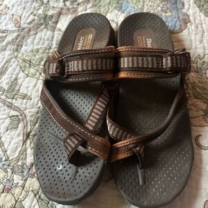 Skechers Dark Brown Strap Slide Sandals